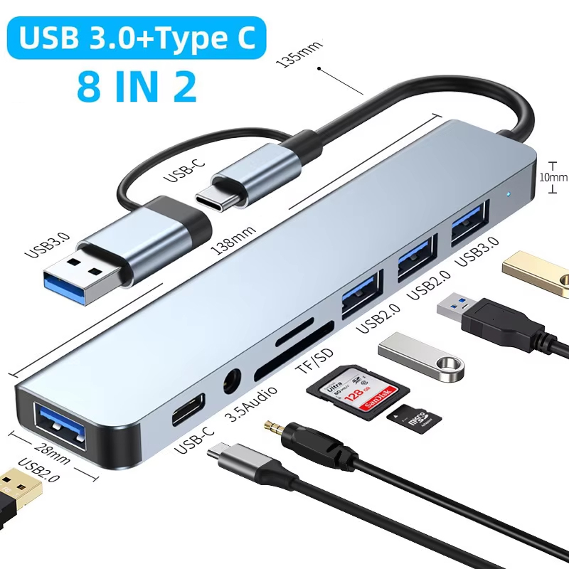 Microsd Card Tablet - 8-in-2 USB + Type C HUB